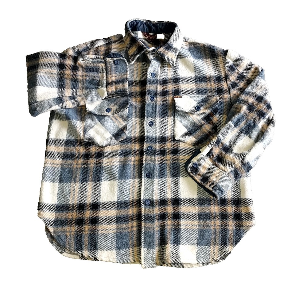Vintage 70s/ 80's Wrangler Plaid‎ Flannel Heavy Button Up  Shirt Men's Large